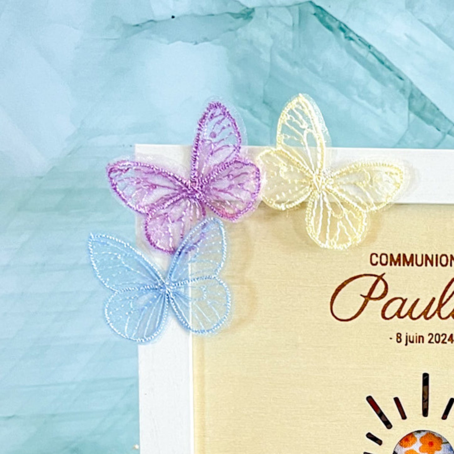 Cadre personnalisé bois et tissu – Communion ou Baptême