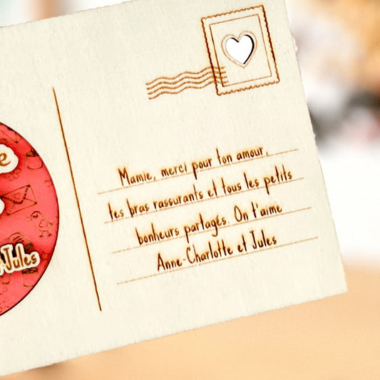 Carte postale en bois personnalisée – Magnet détachable