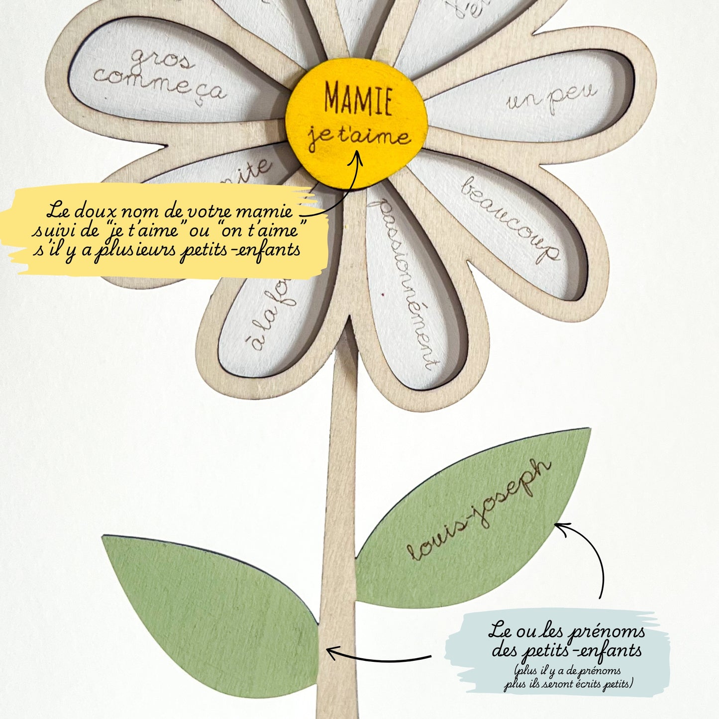 Marguerite en bois - je t'aime