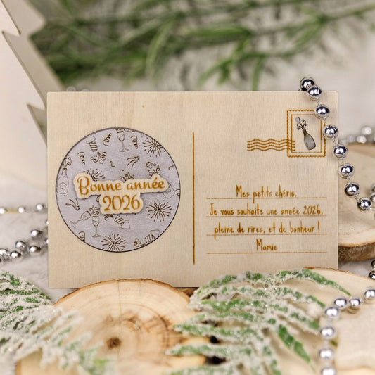 Carte postale en bois personnalisée avec magnet détachable