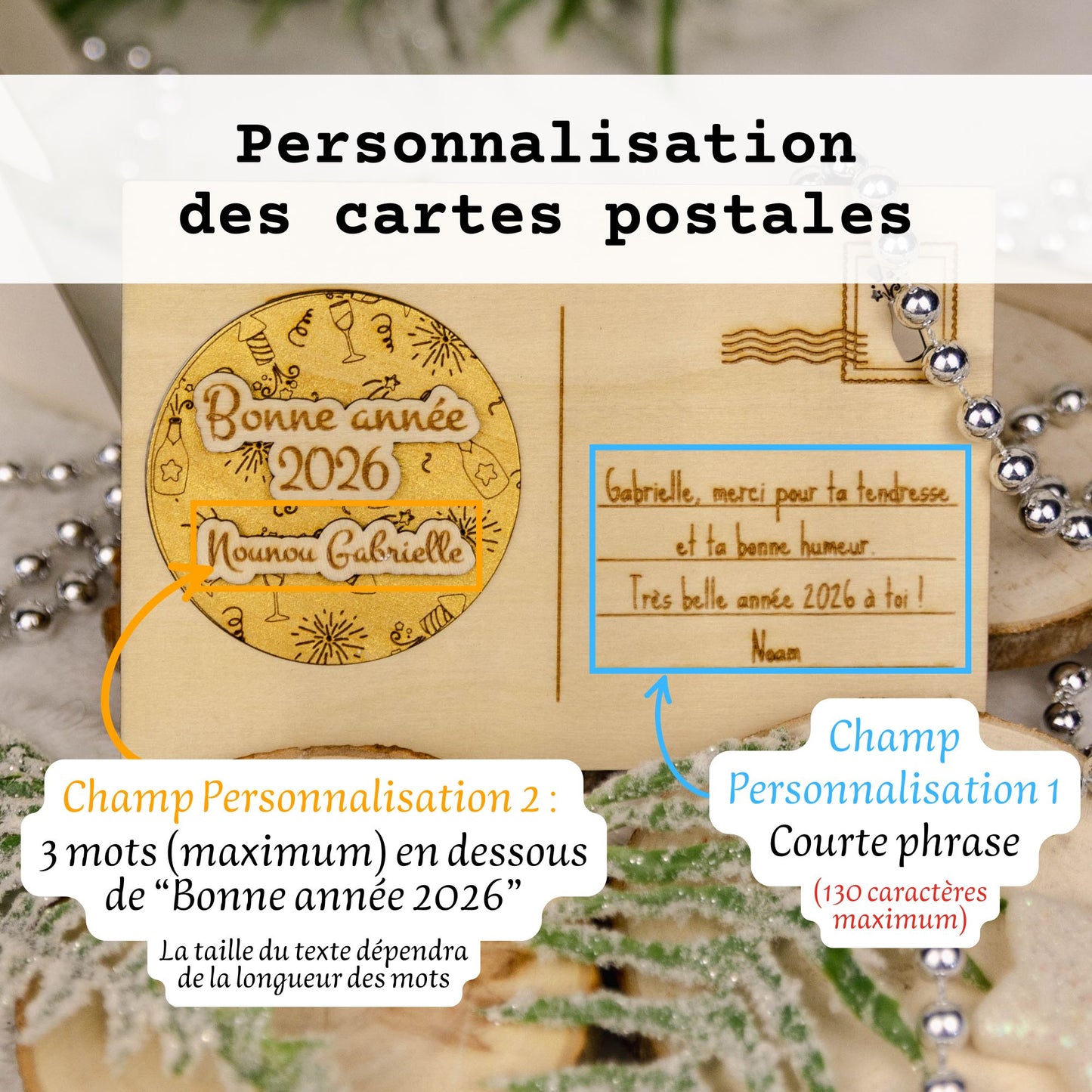 Carte postale en bois personnalisée avec magnet détachable