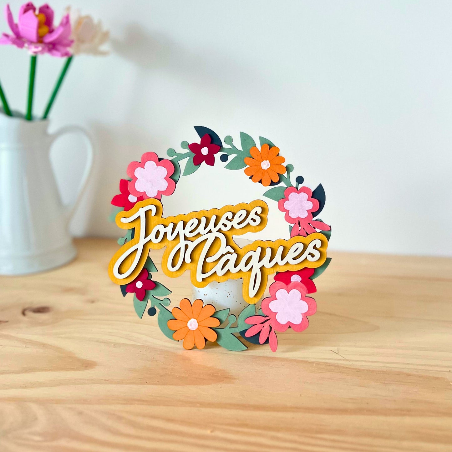 Couronne en bois "Joyeuses Pâques"