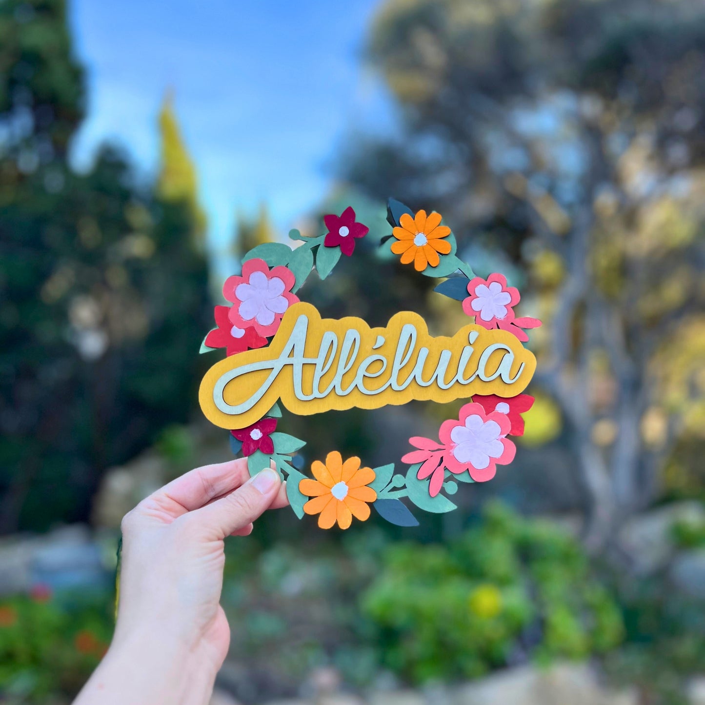 Couronne en bois "Alléluia"