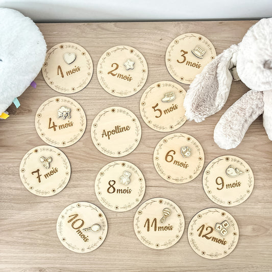Cartes étapes bébé en bois – Ma première année