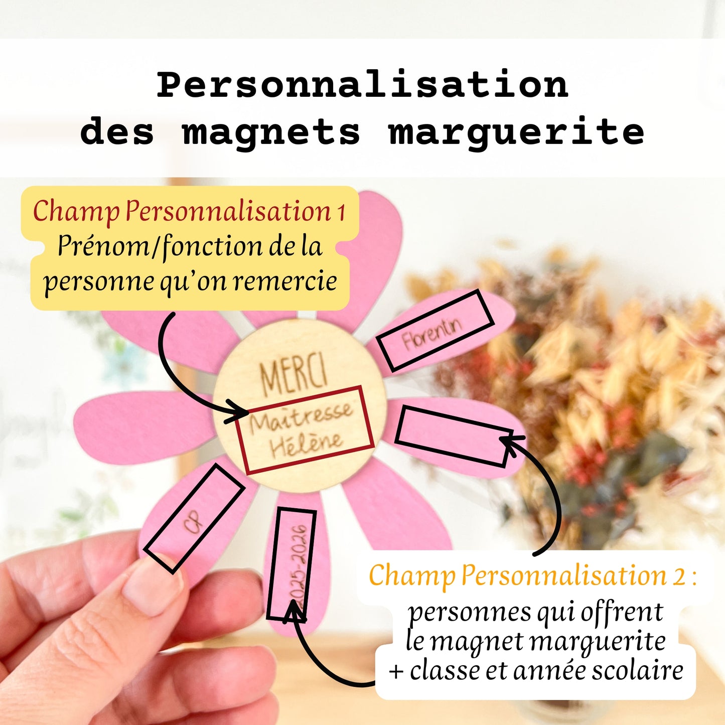 Magnet Marguerite MERCI personnalisé