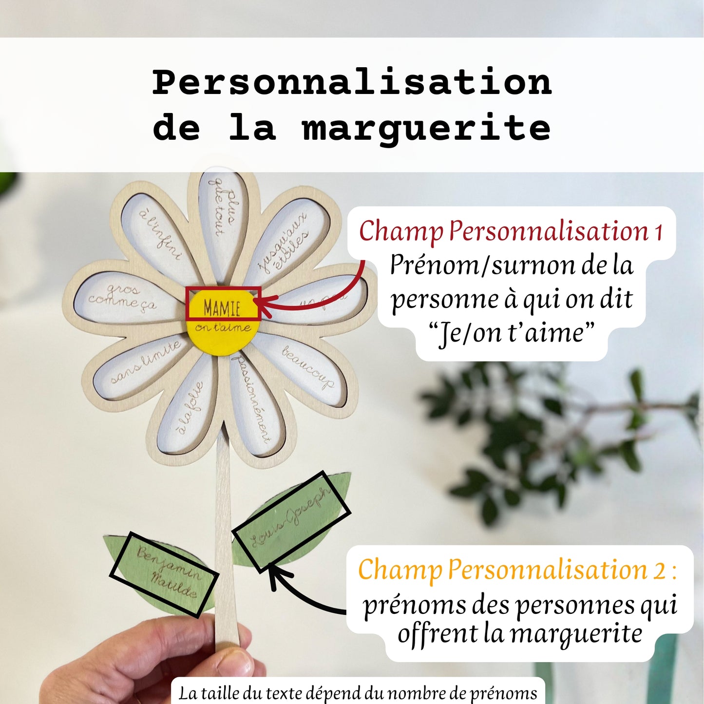 Marguerite en bois - je t'aime