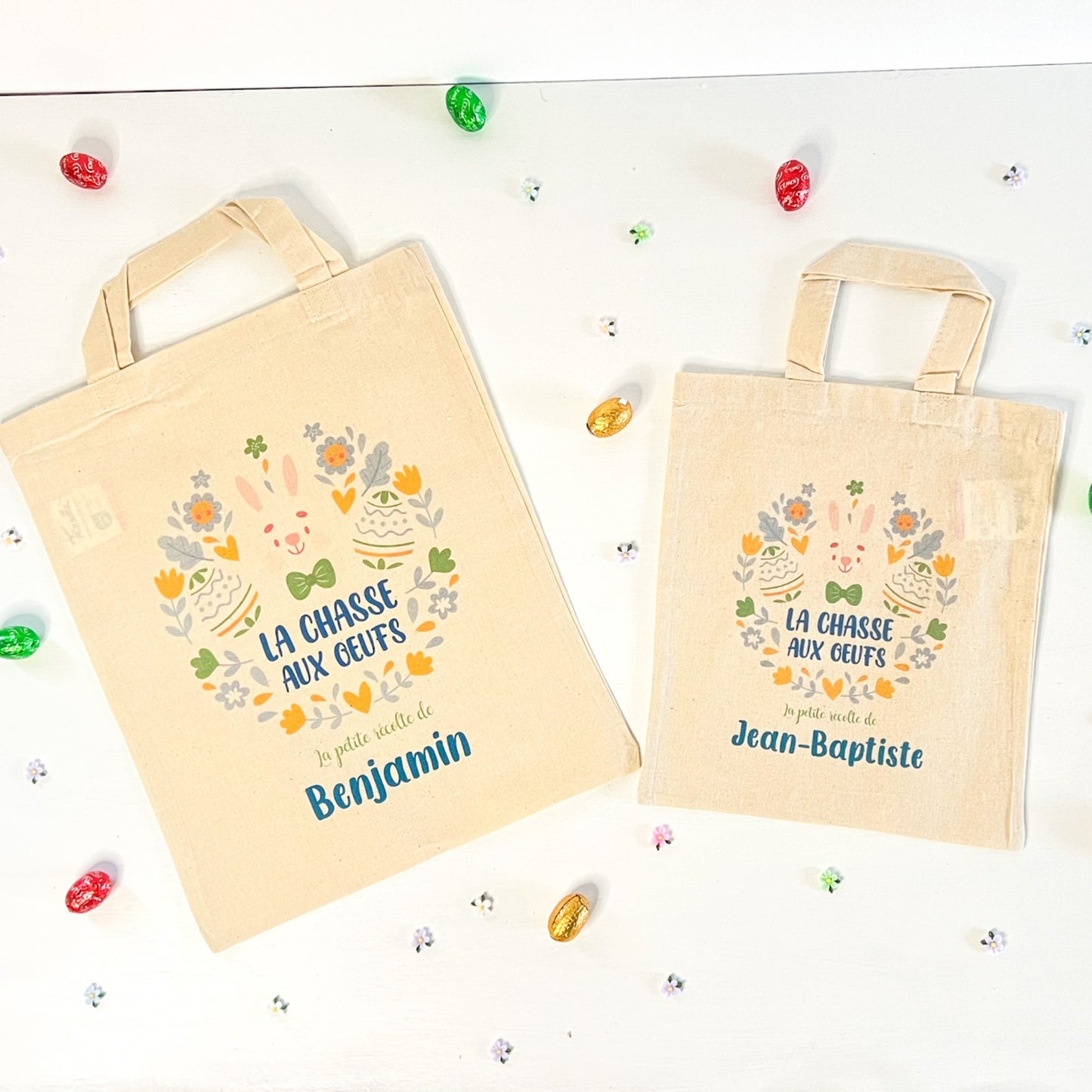 Sac personnalisé chasse aux œufs - lapin