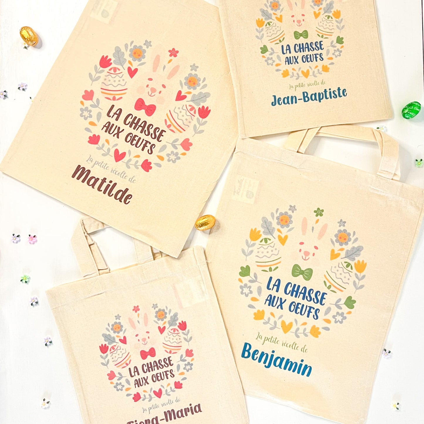 Sac personnalisé chasse aux œufs - lapin