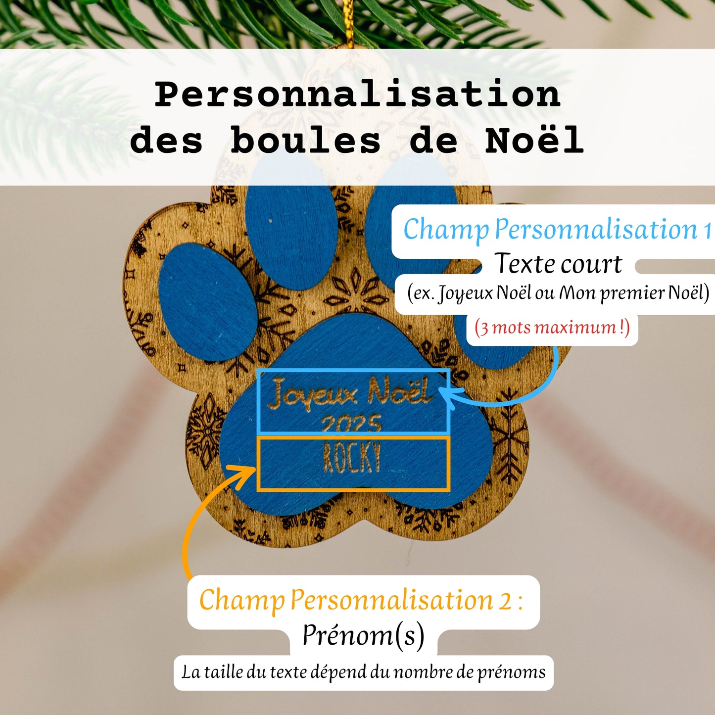 Boule de Noël 3D – Empreinte de Chat ou de Chien