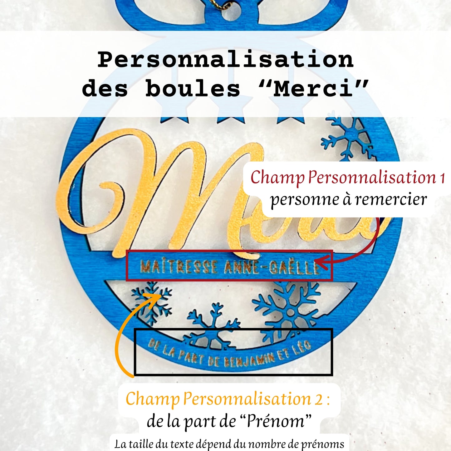 Boule de Noël “Merci” personnalisée