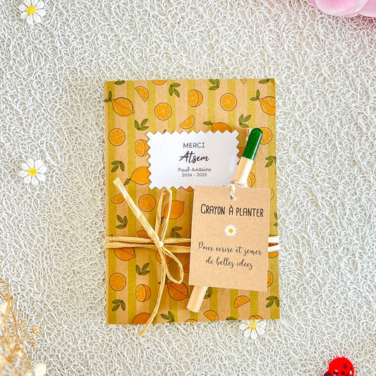 Carnet A6 "Merci" personnalisé + crayon à planter