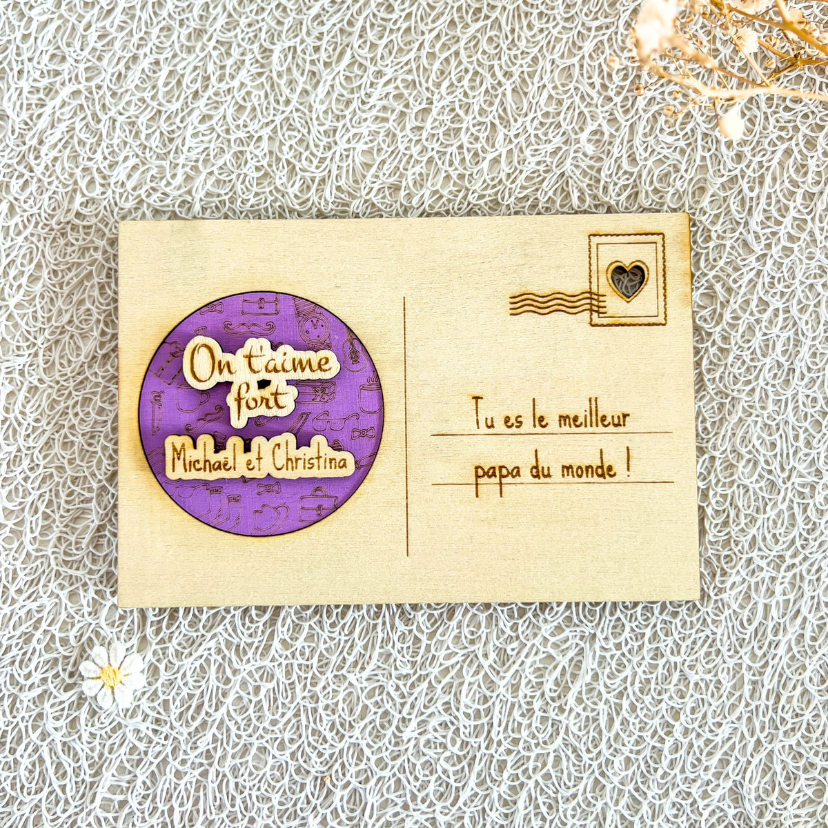 Carte postale en bois personnalisée – Magnet détachable