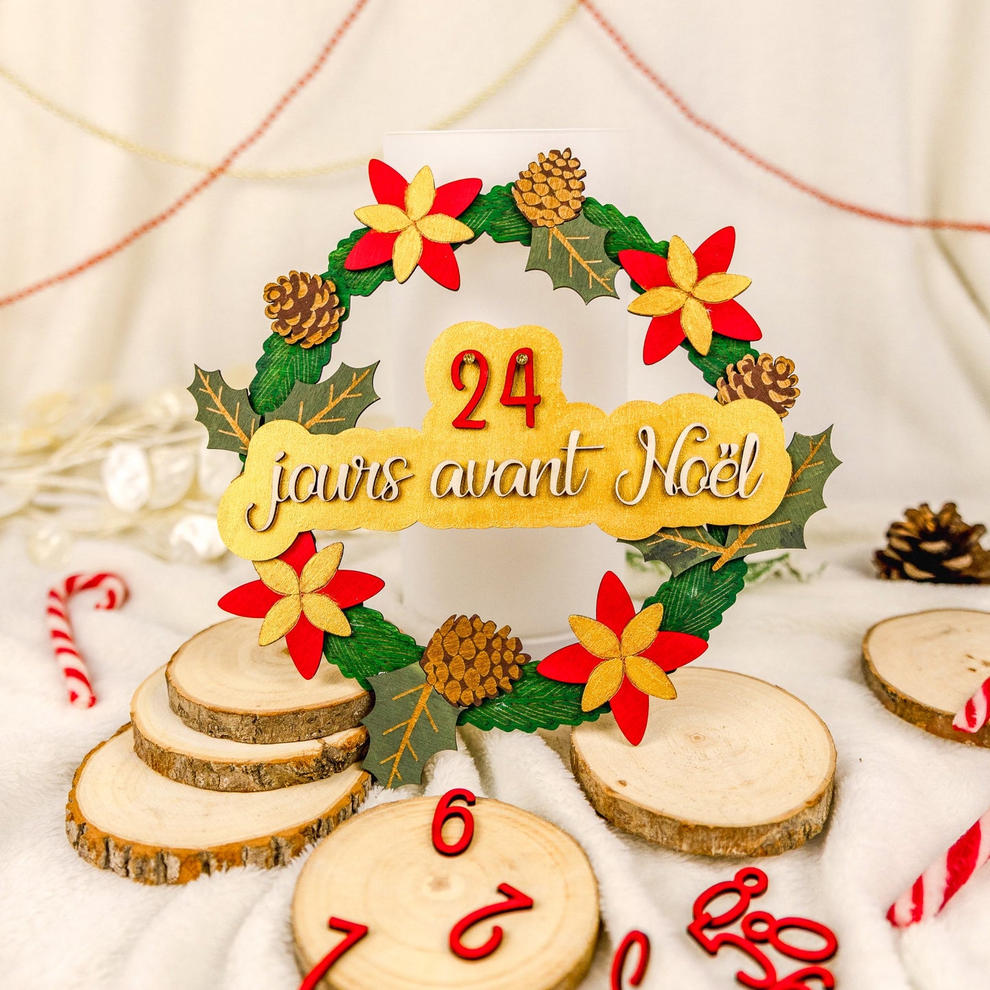 Couronne de l’Avent en bois - décompte des jours