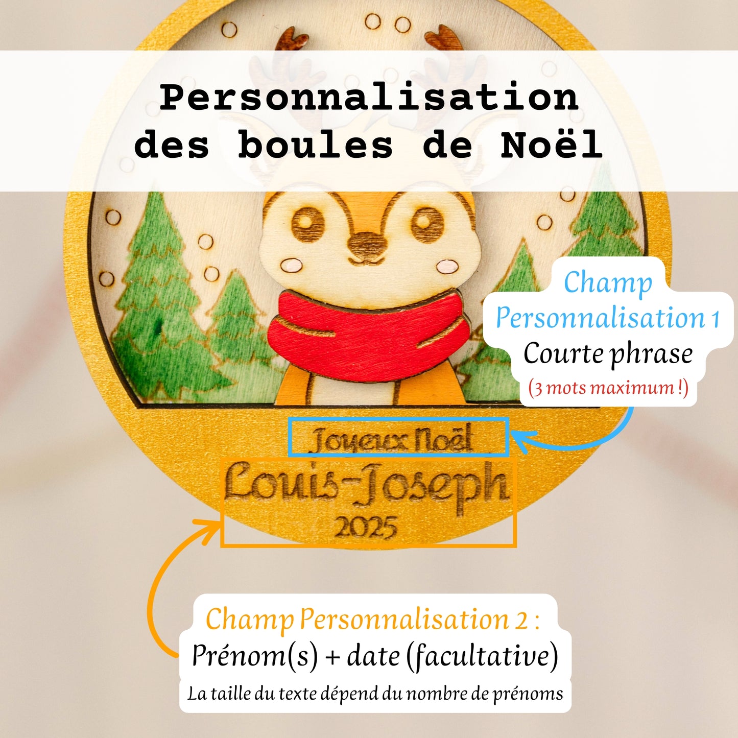 Boule de Noël 3D personnalisée – renne